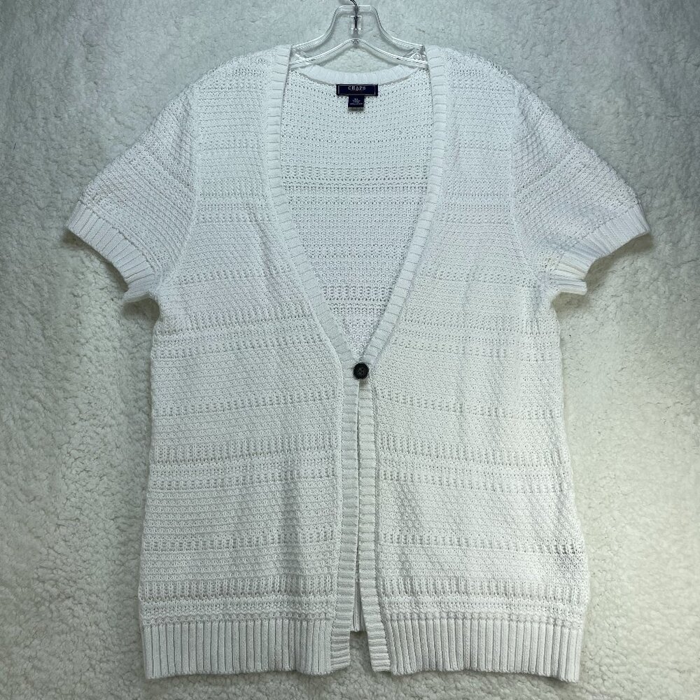 Chaps Womens Cardigan Size XL White Short Sleeve Cotton Sweater